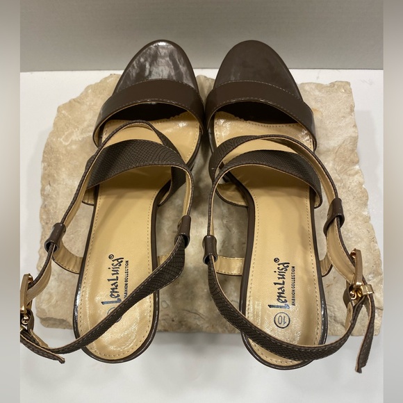 Lena Louisa Taupe Grey Patent Leather Platform Peep Toe Heels Sz 10 - Picture 6 of 10